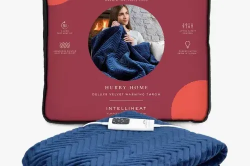 Dreamland Heated Velvet Herringbone Quilted Throw, Navy-AUTO WIN 09/12