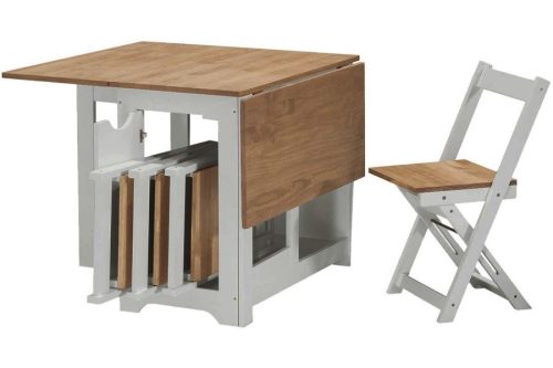 Grey and Pine Drop Leaf Dining Table Set with 4 Chairs - Seats 4 - Santos-AUTO WIN 03/12