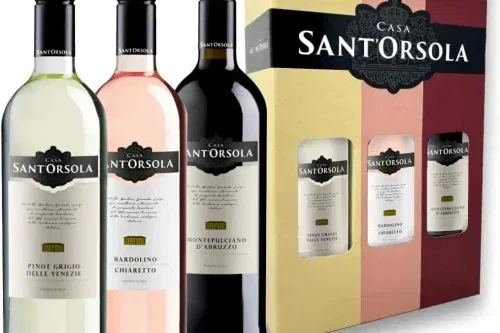 SANT’ORSOLA – GIFT BOXED WINE, PINOT GRIGIO DOC DELLE VENEZIE, BARDOLINO DOC CHIARETTO, MONTEPULCIANO D’ABRUZZO DOC, HARMONIOUS TASTE, 3 X 750 ML-AUTO WIN 11/12