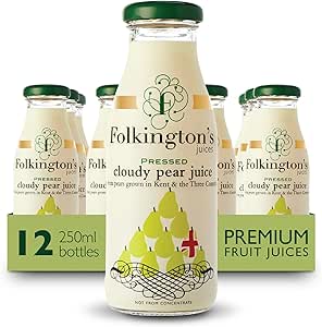 Folkington's Fruit Juice, Cloudy Pear, 12 Glass Bottles, Pure Fruit Juice, Multipack 12 x 250 ml-AUTO WIN