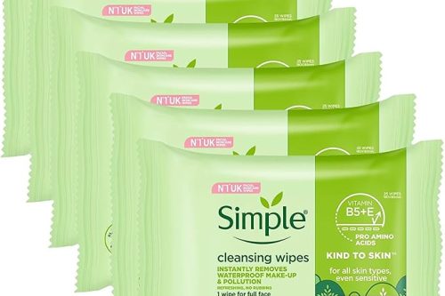 Simple Kind to Skin - Facial Wipes for sensitive skin with Glycerin, Vitamin E,and Vitamin B5 -25 pc pack of 6-AUTO WIN