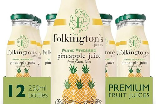 Folkington's Fruit Juice, Pineapple Juice, 12 Glass Bottles, Pure Fruit Juice, Multipack 12 x 250 ml-AUTO WIN