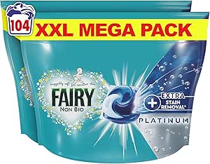 FAIRY NON BIO PLATINUM PODS® WASHING LIQUID CAPSULES, 104 WASHES (52×2), WITH EXTRA STAIN REMOVAL-AUTO WIN 08/12