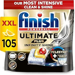 Finish Dishwasher Tablet, Ultimate Plus Infinity Shine, 105 Detergent Tablets, Lemon Sparkle, Tough on Grease, For our Most Intensive Clean & Diamond Shine, Effective for Short Eco Cycle AUTOWIN 01/12