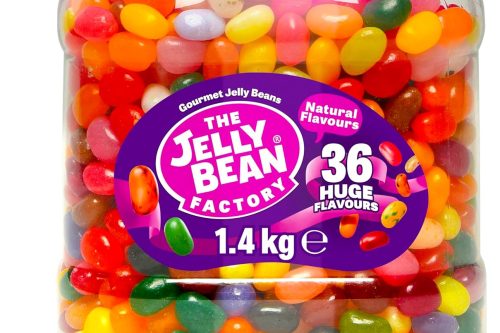 The Jelly Bean Factory, Jelly Beans Gift 1.4 KG Tub, Gluten Free Sweets - 36 Natural, Huge Fruit Flavours AUTOWIN 03/12