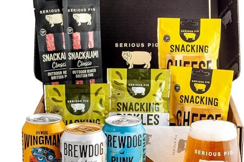 Serious Pig + BrewDog Craft Beer and Snacks Selection Box with Glassware Gift Set (10 Pack) AUTO-WIN 10/12