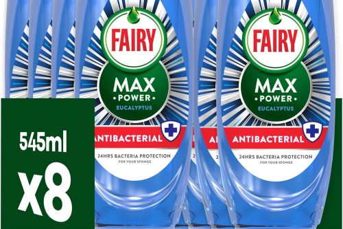 Fairy Max Power Washing Up Liquid Antibacterial 8 x 545ML, Easy & Effortless Cleaning, Even On Your Greasiest Pots & Pans AUTOWIN 02/12