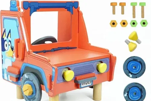 Bluey Wooden Tabletop Mechanic Set – 22 Piece Pretend Play Repair Tool Kit with Car Engine, Tools & Accessories-AUTO WIN 05/12