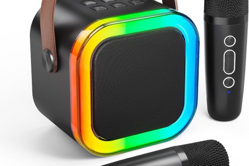 KARAOKE MACHINE FOR PORTABLE BLUETOOTH SPEAKER WITH 2 WIRELESS MICROPHONE-AUTO WIN 03/12