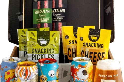 Serious Pig + Beavertown Craft Beer and Snacks Gift Box with Glassware and Tasting Notes (11 Pack) AUTO-WIN 16/12