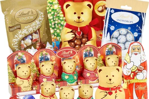 CHRISTMAS LINDT CHOCOLATES FOR STOCKING FILLERS – SELECTION OF 6 ULTIMATE IRRESISTIBLY SMOOTH MILK CHOCOLATE GOLDEN TEDDY, SANTA, TRUFFLES BULK BUY 400G WITH TOPLINE CARD. CHRISTMAS GIFTS FOR KIDS 08/12