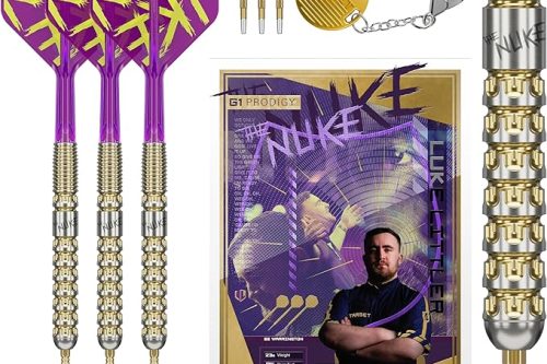 Target Darts Luke Littler Gen 1 Prodigy Steel Tip Swiss Point Darts, 90% Tungsten Darts, 22G/23G/24G | Generation 1 Gold Steel Tip Darts, G1 Player Edition Swiss Points Dart Sets, Flights and Shafts-AUTO WIN 01/01