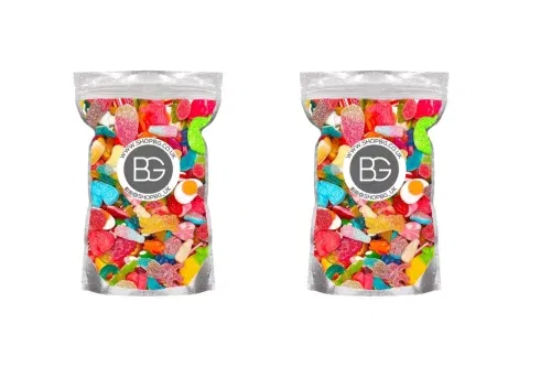 2X MIXED QUALITY PICK & MIX SWEETS – LARGE RETRO CANDY SWEETIES ASSORTMENT, 2X 1KG POUCH GUMMY JELLY FIZZY GIFT CHEWY PICKNMIX AUTOWIN 03/12