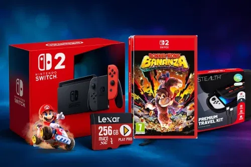 NINTENDO SWITCH 2 AND MARIO KART WORLD CONSOLE BUNDLE WITH DONKEY KONG BANANZA PLUS 256 MICROSDXC EXPRESS CARD AND TRAVEL KIT 12/12