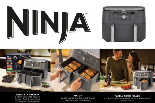 Ninja DZ400UK Dual Zone Air Fryer, 9.5L, Grey