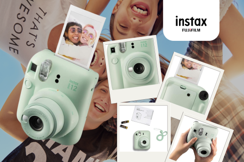 Fujifilm instax™ Mini 12 Instant Camera with Built-In Flash & Hand Strap, Mint Green- AUTO WIN 12/12