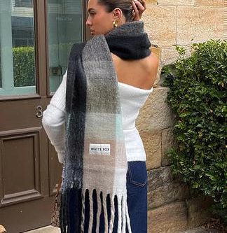 White Fox Winter Warmth Oversized Scarf Teal-AUTO WIN 07/12
