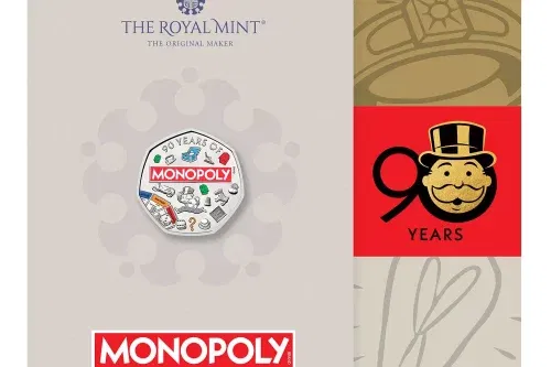 MONOPOLY 2025 UK 50P BRILLIANT UNCIRCULATED COLOUR COIN AUTOWIN 12/12