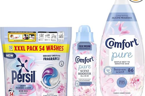 Pure Heaven Scent Mega Laundry Care Bundle – Fabric Conditioner (86 Wash), Scent Booster Elixir (460ml), Persil Capsules(54 Wash), Long-Lasting Fragrance, Gentle & Fresh Laundry Care-AUTO WIN 09/01
