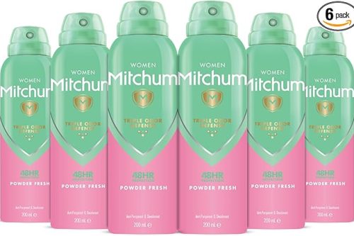 Mitchum Women Triple Odor Defense 48HR Protection Deodorant Spray & Antiperspirant (200ml), Powder Fresh, Pack of 6-AUTO WIN