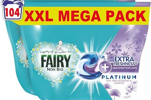 Fairy Non Bio Platinum PODS® Washing Liquid Capsules, 104 Washes (52x2), Silk Tree Blossom & Jasmine, With Extra Freshness For Sensitive Skin-AUTO WIN 19/01