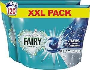 FAIRY NON BIO PODS WASHING LIQUID LAUNDRY CAPSULES, FAIRY PODS, 120 WASHES, PLATINUM WITH EXTRA STAIN REMOVAL FOR SENSITIVE SKIN-AUTO WIN 03/01