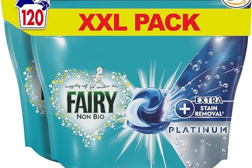 Fairy liquid Non Bio Pods Washing Laundry Detergent Capsules, Fairy Pods, 120 Washes, Platinum With Extra Stain Removal For Sensitive Skin-AUTO WIN - 08/01