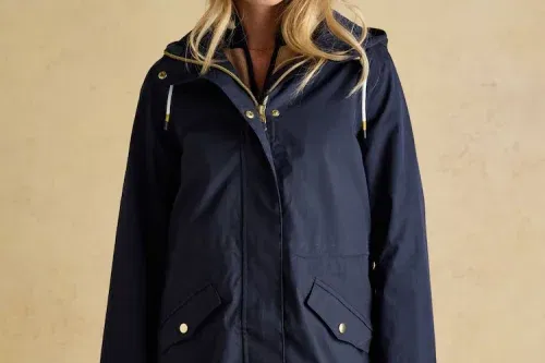 Joules Portwell Navy Blue Waterproof Raincoat With Hood and Adjustable Waist-AUTO WIN 18/01