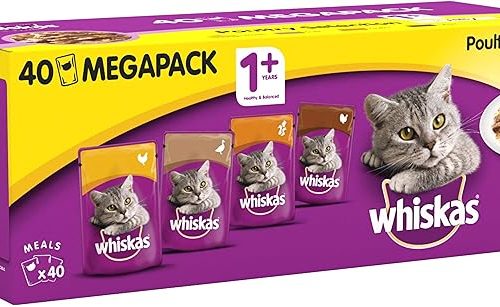 Whiskas Wet Cat Food Pouches, Delicious and Tasty Poultry Selection in Jelly, Suitable for Adult Cats Aged 1+, (40 x 100 g)-AUTO WIN 16/02