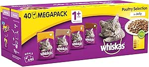 Whiskas Wet Cat Food Pouches, Delicious and Tasty Poultry Selection in Jelly, Suitable for Adult Cats Aged 1+, (40 x 100 g)-AUTO WIN 04/02