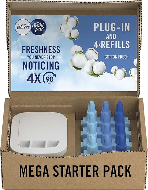 FEBREZE 3VOLUTION PLUG IN AIR FRESHENER STARTER KIT + 4 REFILLS, (20MLX4), ODOUR FIGHTER-AUTO WIN 07/02