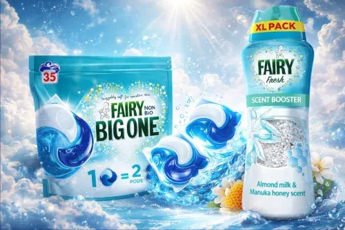 FAIRY NON BIO LAUNDRY WASHING DETERGENT VALUE PACK, THE BIG ONE PODS® LIQUID CAPSULES 35 WASHES & IN-WASH SCENT BOOSTER 495G, FRESH, MILD FRESHNESS THAT LASTS AUTO-WIN 13/02 #3