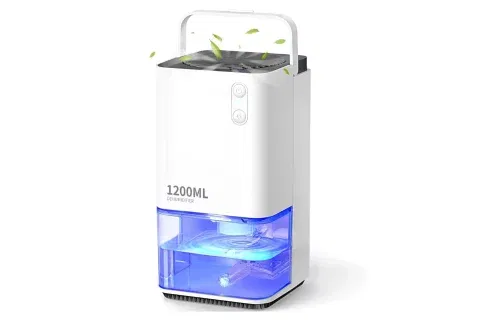 EASYACC® 1200ML ELECTRIC DEHUMIDIFIER WITH ULTRA QUIET & AUTO SHUT OFF 7 COLORFUL LED PORTABLE MINI DEHUMIDIFIER FOR WARDROBE, BATHROOM, CLOSET, RV, BEDROOM, GARAGE – WHITE 27/02