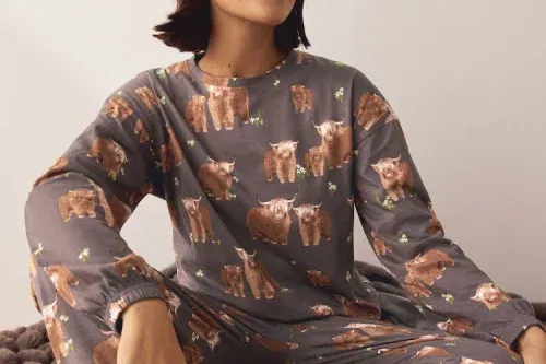 Charcoal Grey Hamish The Highland Cow Long Sleeve Pyjamas-AUTO WIN 10/03
