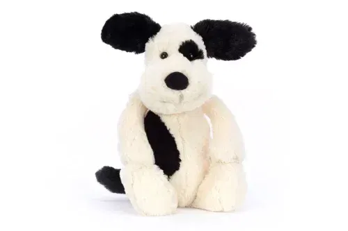 JELLYCAT LITTLE BASHFUL BLACK & CREAM PUPPY AUTOWIN 22/02