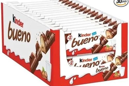 Kinder Bueno Wafer Twin Bars, Bulk Chocolate Gift Pack, Milk Chocolate Covered Wafer with Milky and Hazelnut Filling, Pack of 30 x 2 (60pcs) AUTO-WIN 27/02
