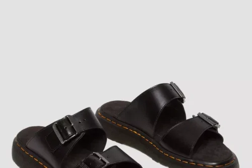 DR MARTENS JOSEF LEATHER BUCKLE SLIDE SANDALS-AUTO WIN 02/04