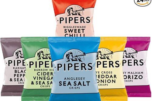 Pipers Crisps Mixed Variety Snack Box (24 x 40g Pack) – Salted, Salt & Vinegar, Cheese & Onion, Sweet Chilli, Black Pepper, Jalapeño-AUTO WIN 12/03