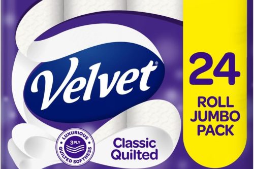 2x Velvet Classic Quilted Toilet Tissue 24 Rolls - Luxuriously Soft, Strong and Absorbent Toilet Roll - Jumbo Bulk Pack 24 Rolls - 3-ply - White AUTO-WIN 11/03