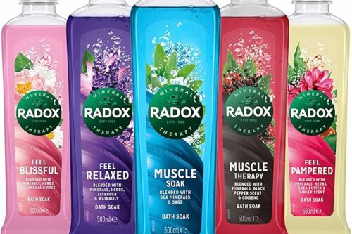 Radox Bath Soak Bubble Bath for Women - Mixed Pack of 10 Bottles (3 Muscle Soak, 1 Muscle Therapy, 2 Feel Relaxed, 2 Feel Blissful, 2 Feel Pampered) Enriched with Natural Extracts 500ml -AUTO WIN 22/03