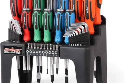 44-PIECE MAGNETIC SCREWDRIVER SET: HEAVY DUTY SCREWDRIVER SET WITH GO-THRU STEEL BLADES, HIGH TORQUE, PLASTIC RACKING-AUTO WIN 10/03