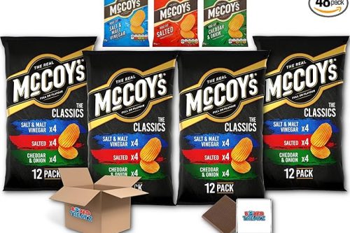 Mccoy's Classic Variety Potato Crisps Snack Box | Salt & Malt Vinegar, Salted Flavour, Cheddar & Onion | 48 X 25G AUTO-WIN 17/03