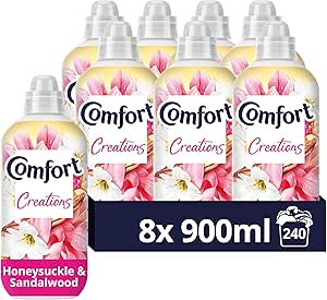 Comfort Perfume Creations Honeysuckle & Sandalwood Fabric Conditioner Softener with Motion-Activated Fragrance Technology 100 Days of Freshness 240 washes (8x 900 ml)-AUTO WIN 28/03