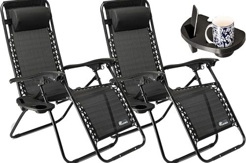 SUNMER Set of 2 Sun Lounger Garden Chairs With Cup And Phone Holder -AUTO WIN 22/03