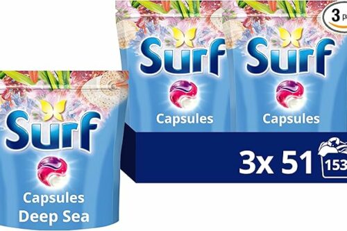 Surf 3 in 1 Deep Sea Laundry Washing Detergent Capsules joy-infused fragrance with natural essential oils lasting up to 12 hours in wear for brilliantly clean results 153 washes (3x 51) AUTO-WIN 31/03