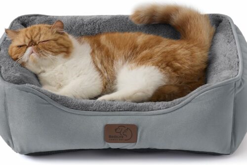 Bedsure Cat beds for Indoor Cats - 51x41 cm Washable Rectangle Small Dog Pet Bed with Anti-Slip Bottom for Kitten and Puppy, Grey-AUTO WIN 28/03