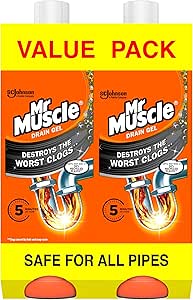 3X Mr Muscle Drain Unblocker, Sink & Drain Cleaner (2 x 1L) Fast Acting Heavy Duty Drain Gel, Dissolves Clogs, Works 3x Better Than Bleach, Safe for All Pipes, Duo Pack-AUTO WIN 10/03