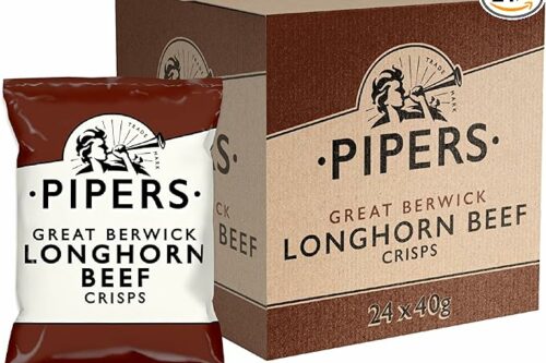 Pipers Crisps | New Flavour | Berwick Longhorn Beef | Full Case | Gluten Free, 40 g (Pack of 24)-AUTO WIN 26/03