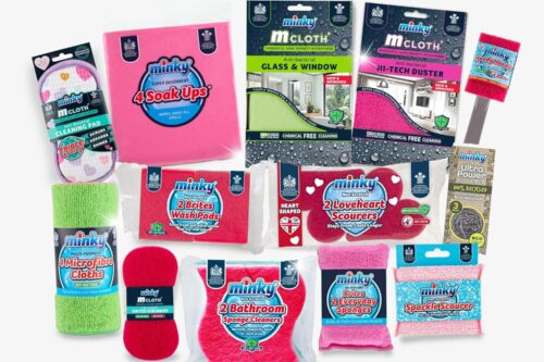 Minky Love Your Home Cleaning Essentials Kit, 13 Cleaning Products Bundle with Microfibre Cloth, Sponges & Scourers, Complete Set for a Sparkling Clean Home AUTO-WIn 31/03