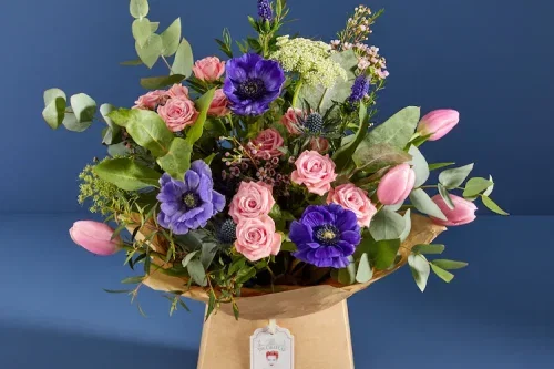 The Chateau by Angel Strawbridge Pink/Purple Mother Day Spray Rose Tulip and Anemony Fresh Flower Bouquet -AUTO WIN 10/03